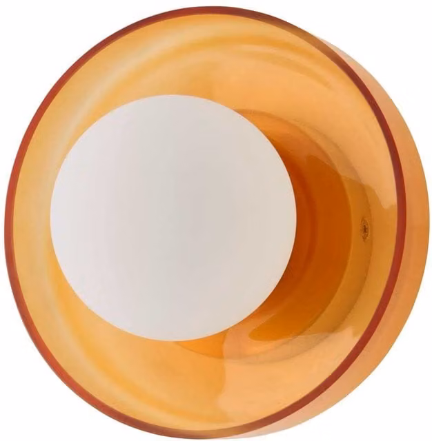 ValueLights Newbury Amber Glass Globe Sphere IP44 Bathroom Wall Light with LED Bulb and Gold/Brass Base – 1