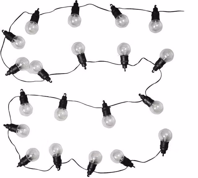 ValueLights Black Outdoor LED Festoon String Lights with 30 Warm White Vintage Glass Spheres