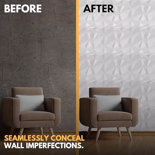 Novecrafto Diamond Design 3D Wall Panels, White, 6 Sheets, W/D/H: 50 x 50 x 1 cm – 2