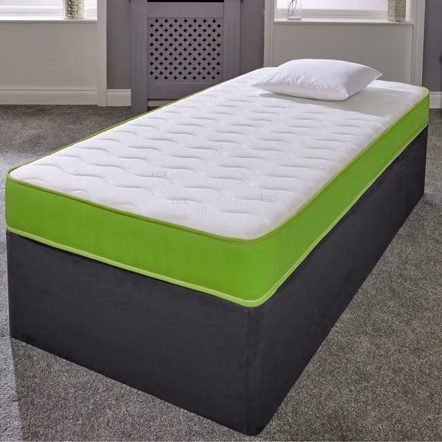 eXtreme Comfort Ltd Cooltouch Colours Wave Hybrid Memory Foam and Pinna-Coil Innerspring Mattress, White and Green, W/D/H: 90 x 190 x 18 cm