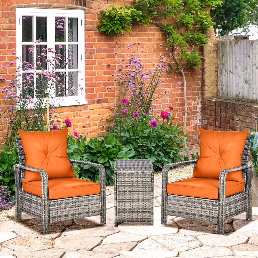 ERGOVEXA 3 Piece Orange Rattan Bistro Set for Garden and Balcony – 2