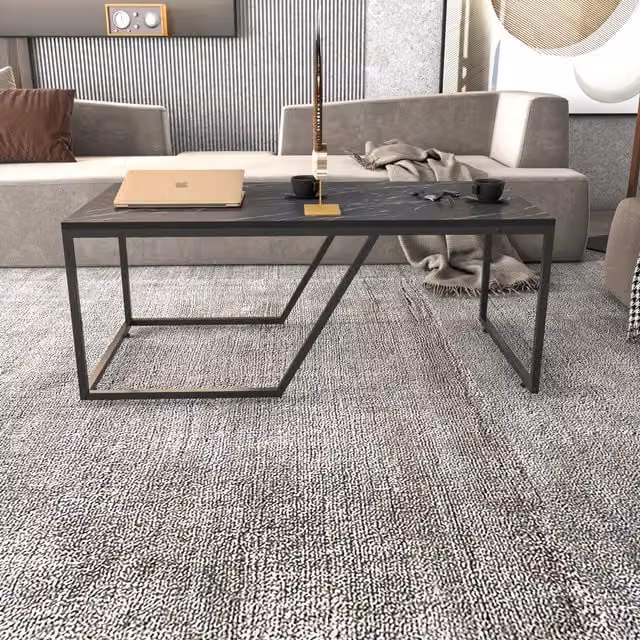 Decorotika Wendy Coffee Table in Black Marble Effect and Black