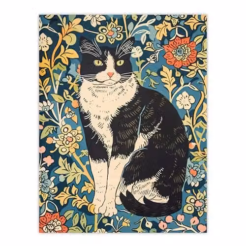 Artery8 Cat in the Flowers Portrait Animal Lover Wall Art Poster Print, Multicolour, 18 x 24 Inch