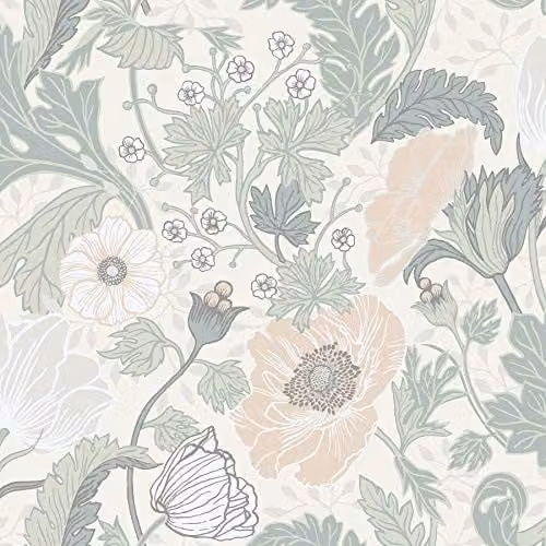 A-Street Prints Apelviken Anemone Floral Vines Art Nouveau Wallpaper in White and Light Green