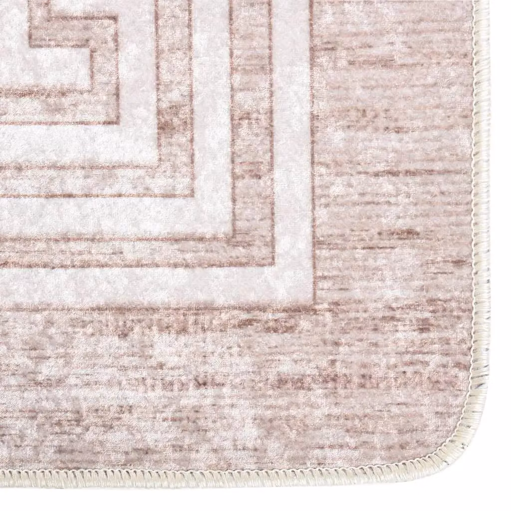 Berkfield Home Washable Geometric Round Rug in Beige with Anti Slip Base, Diameter: 100 cm