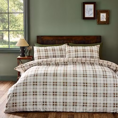 Catherine Lansfield Kelso Check Reversible King Duvet Cover and Pillowcase Set in Burnt Orange