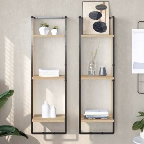 vidaXL 3-Tier Wall Mounted Shelf in Brown, W/D/H: 30 x 25 x 100 cm – 2