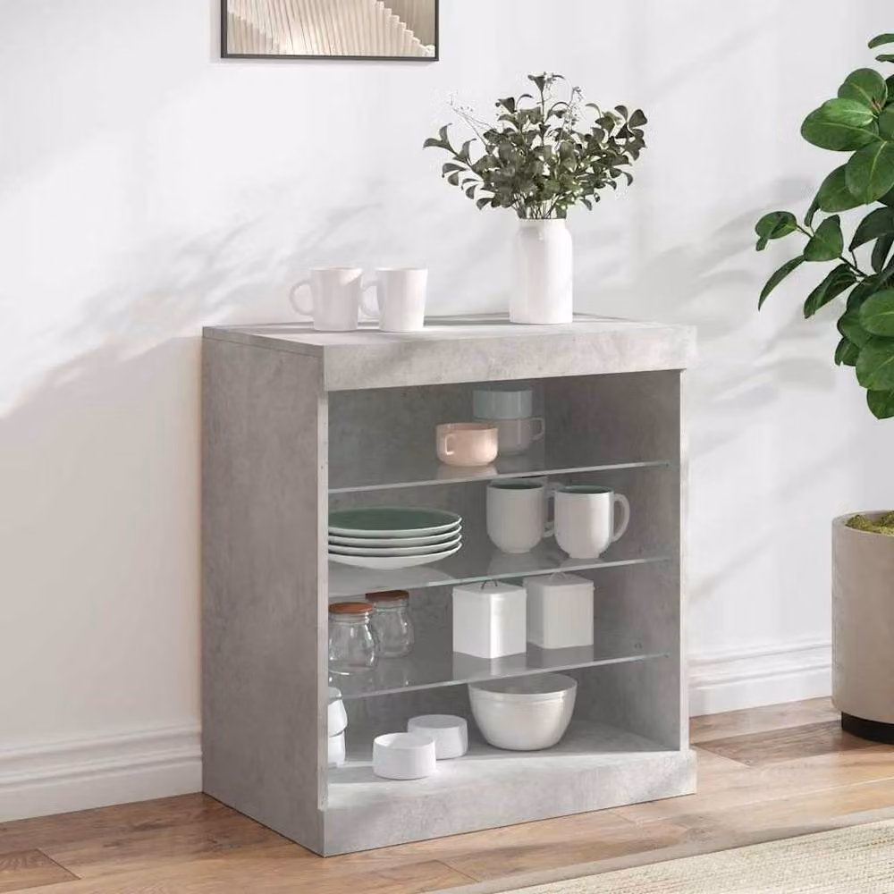 Berkfield Home Sideboard with Integrated LED Lights in Concrete Grey, W: 60.5 cm, D: 37 cm, H: 67 cm – 2