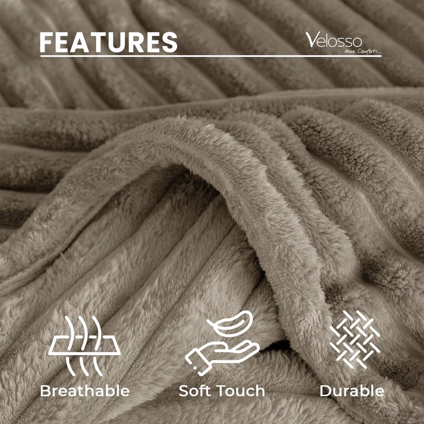Velosso Super Soft Chunky Cord Throw Blanket in Beige, W 200 cm x D 240 cm – 3
