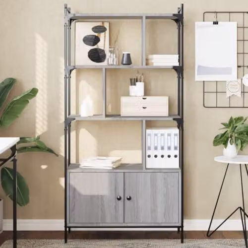 vidaXL Modern Bookcase with Hinged Doors in Grey Sonoma, W: 76.5 cm, D: 30 cm, H: 154.5 cm – 2