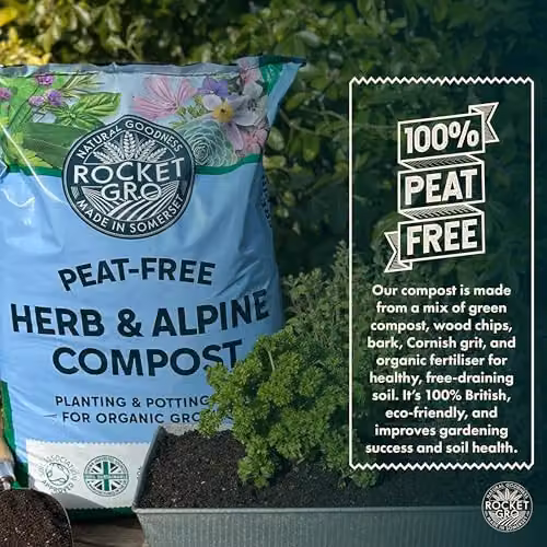 RocketGro Organic Herb and Alpine Compost, 20L Peat-Free Soil Mix with Cornish Grit – 4