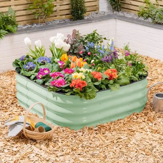 Christow Square Raised Garden Bed in Green Galvanised Steel