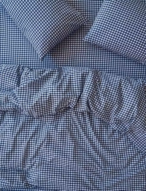 Piglet In Bed Blue Mix Washed Cotton Gingham Duvet Cover