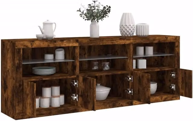 Berkfield Home Modern Smoked Oak Sideboard with Integrated LED Lights in Brown, W: 181.5 cm, D: 37 cm, H: 67 cm – 1