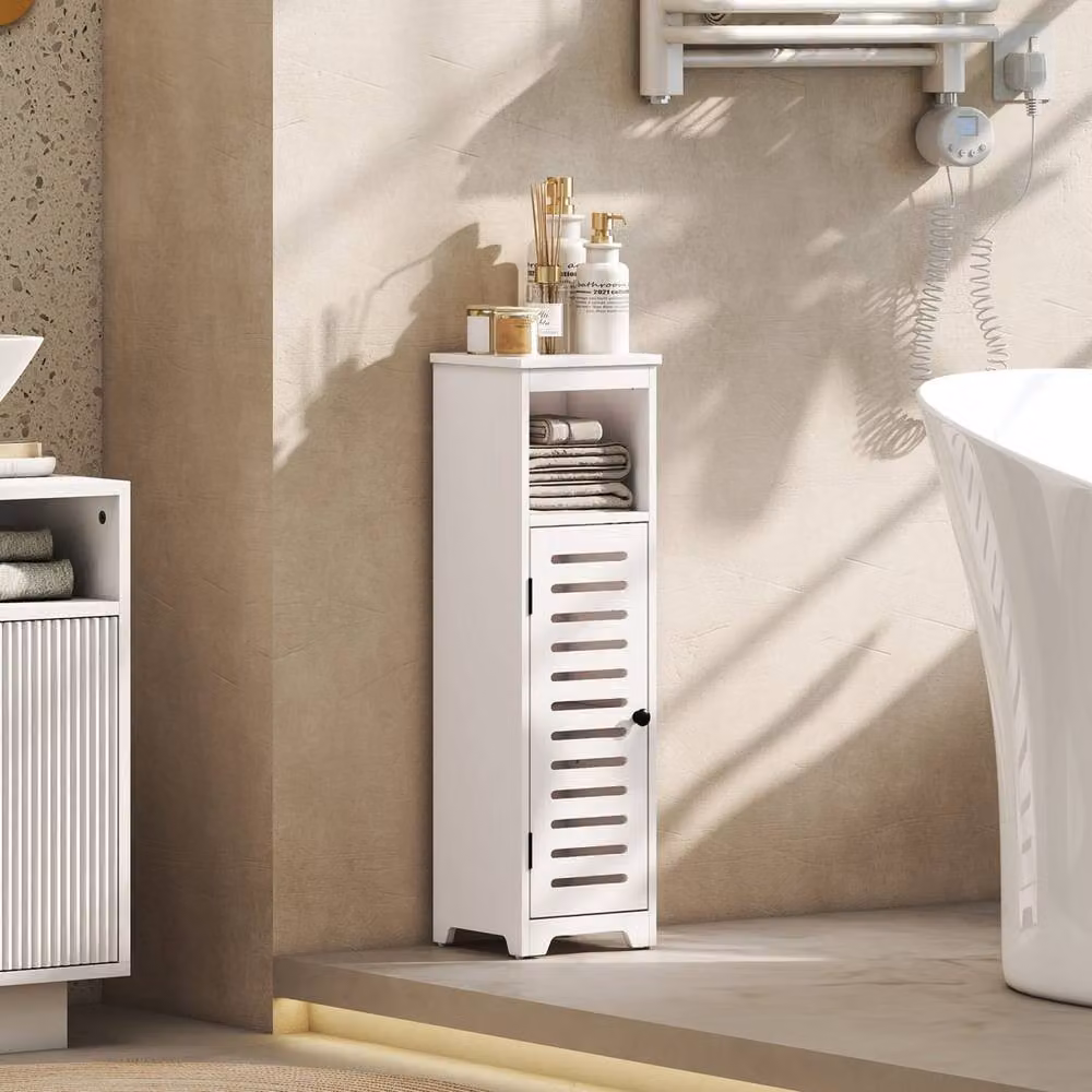 Wyld Haus Nanova White Bathroom Floor Cabinet with Louvered Roll Shutter Doors and Adjustable Internal Shelves – 3