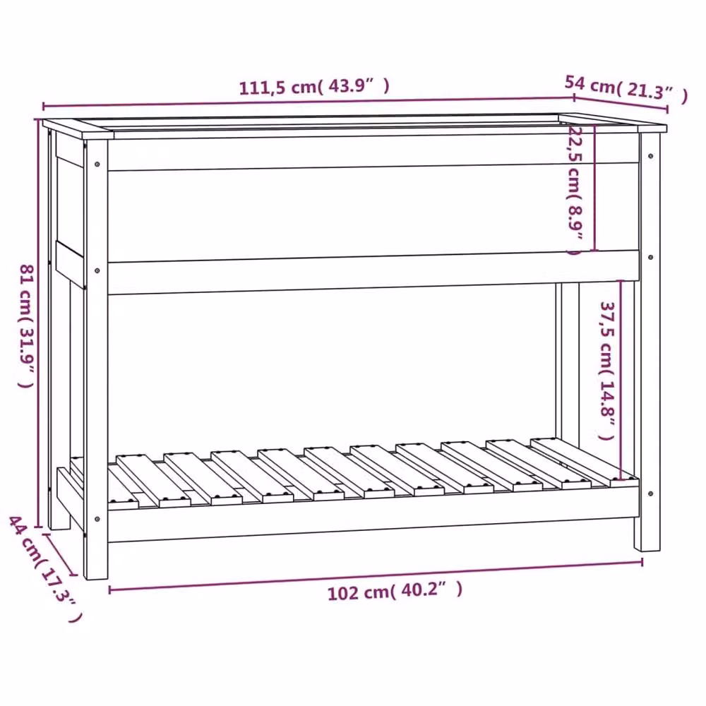 Berkfield Home Grey Solid Wood Pine Planter with Shelf W: 111.5 cm, D: 54 cm, H: 81 cm – 4