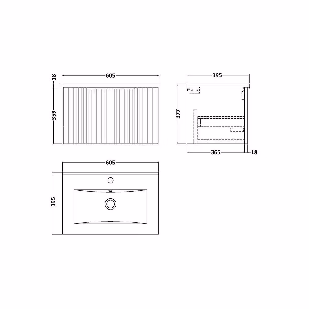 Balterley Tixall 1 Drawer Vanity Unit with Minimalist Basin, Satin Green, W: 60 cm, D: 37.7 cm, H: 60 cm – 2