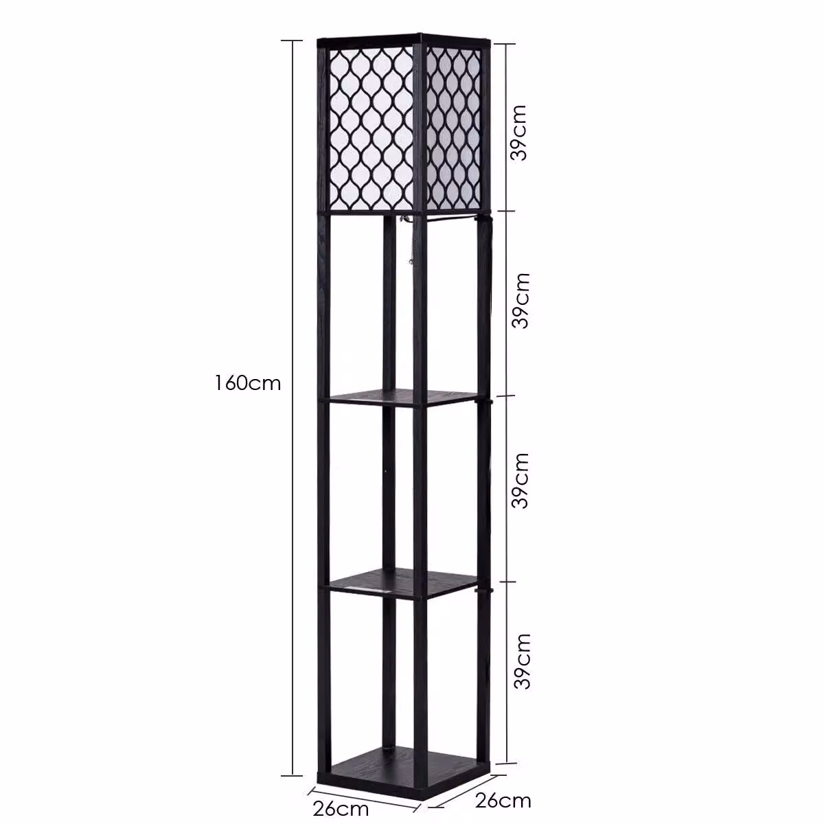 Costway Modern Black Floor Lamp with 3 Tier Metal Storage Shelves and E27 Socket, H 160 x W 26 x D 26 cm – 2