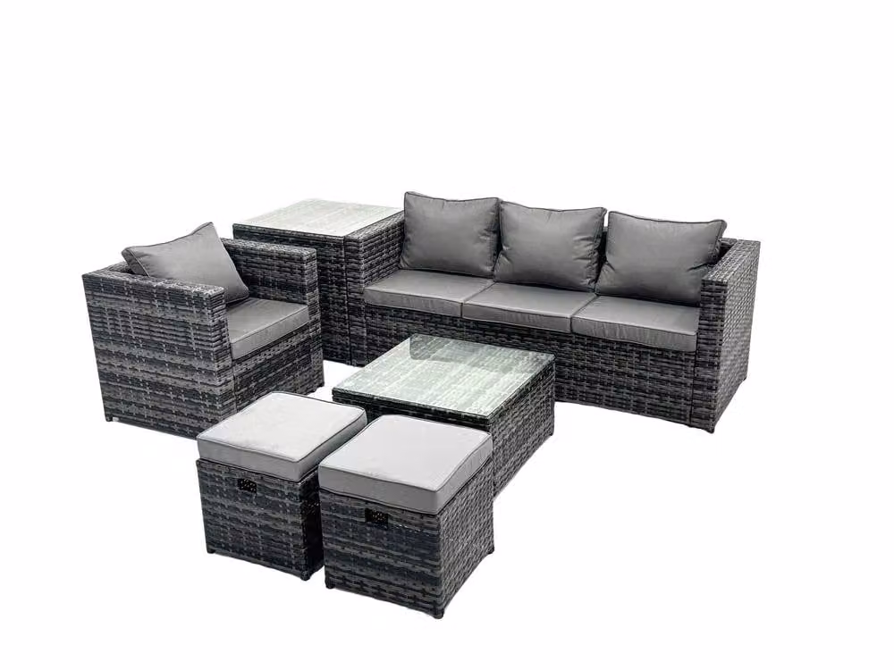 Fimous 6 Seater Patio Lounge Sofa Set with Side Table and 2 Ottomans in Grey – 2