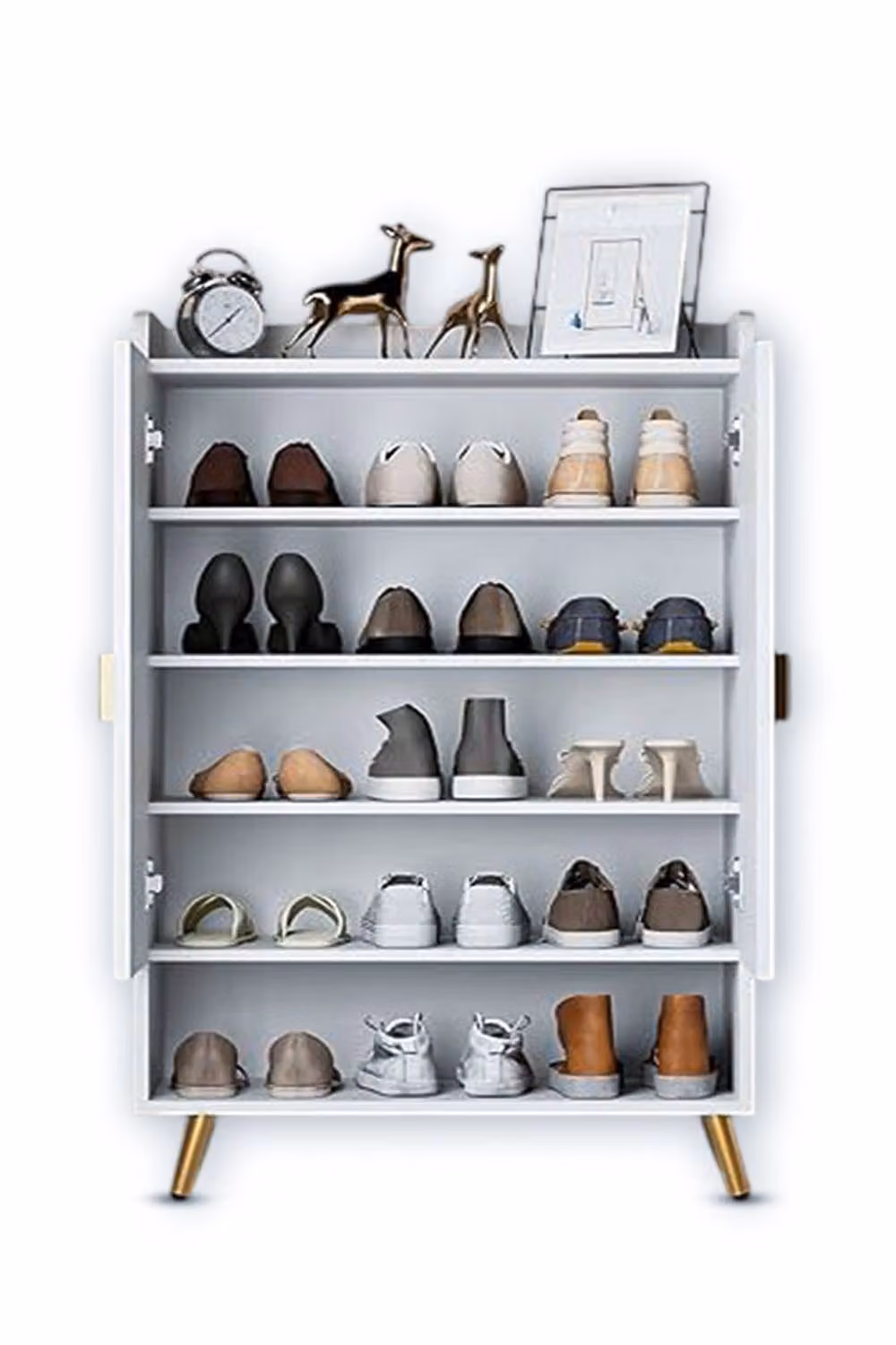 Hygrad Built to Survive Modern White Shoe Cabinet with 2 Doors and Open Shelf, Storage Unit for 15 Pairs of Shoes, W/D/H: 80 x 35 x 100 cm – 4