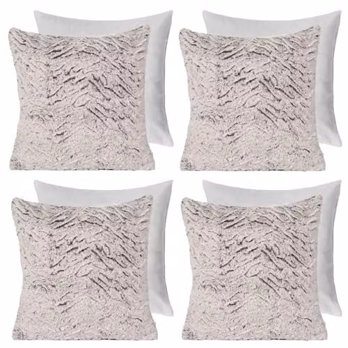 OHS Set of 4 Faux Fur Square Throw Pillows with Removable Covers, Natural, W/D/H: 45 x 45 x 45 cm