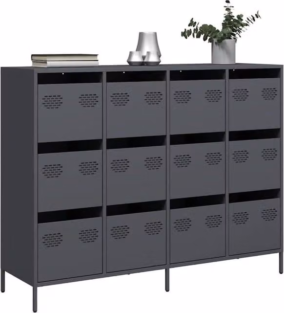 Berkfield Home Anthracite and Black Industrial Sideboard in Matt Cold-rolled Steel, W/D/H: 135 x 39 x 103.5 cm – 1