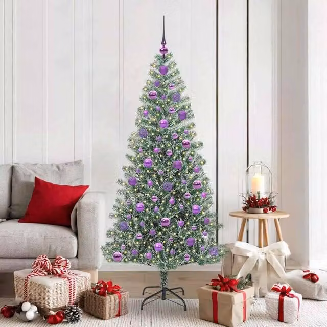 Berkfield Home Snow Flocked Artificial Christmas Tree with LED Lights, Green, Height: 180 cm