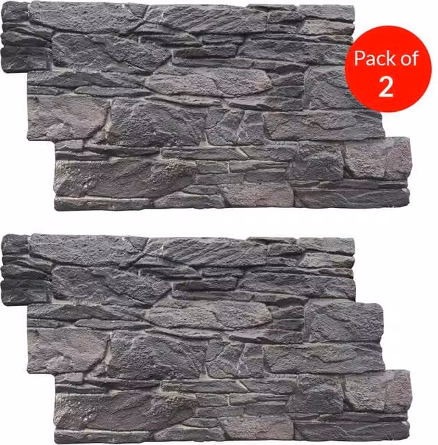ENER-J Rustic Stacked Slate PU Wall Panel, Dark Grey, W/D/H: 120 x 60 x 6 cm (Pack of 2) – 1