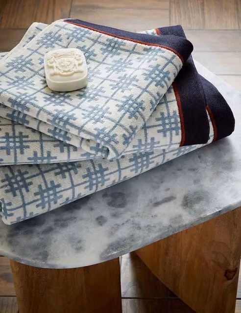 Bedeck of Belfast Emmeline Checked Pure Cotton Towel in Blue Mix