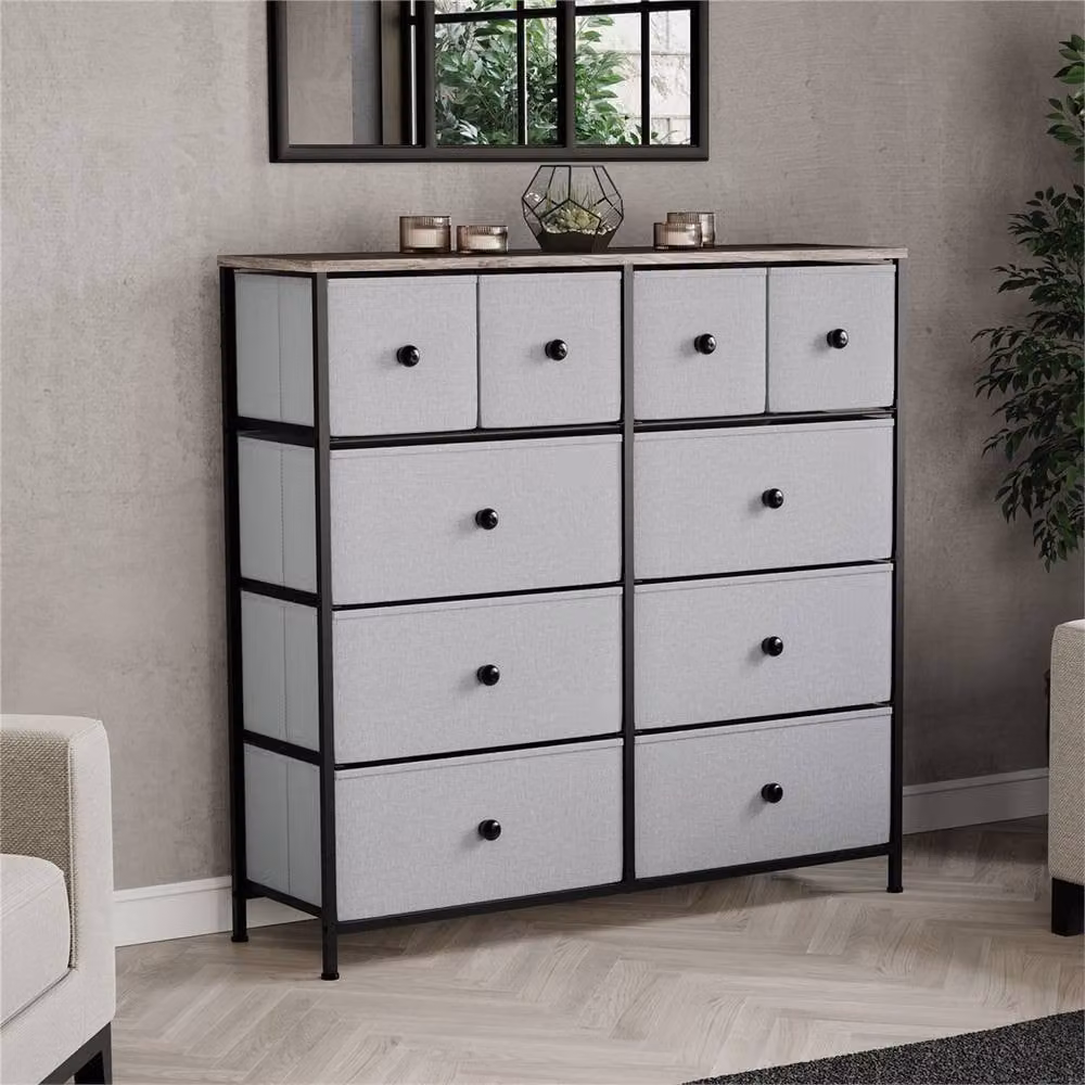 PAWNORA Modern 10 Drawer Fabric Chest of Drawers in Grey – 4