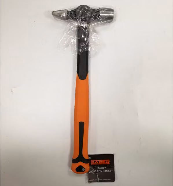 Saber 20mm Cross Pein Hammer with Steel Head and Orange Plastic Handle