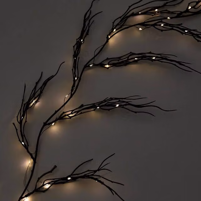 OHS Halloween LED Light Up Branch Garland in Black, Warm White, Length: 180 cm