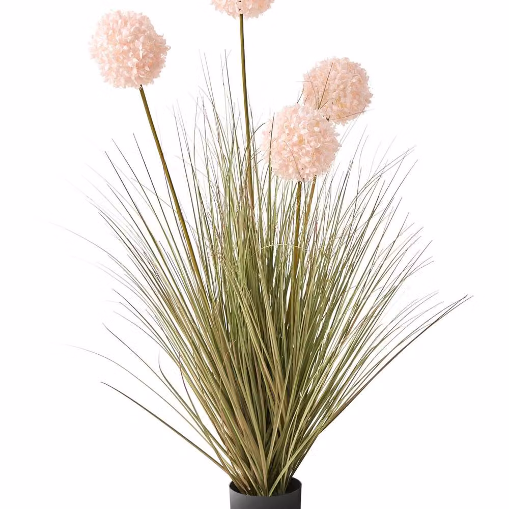 Wyld and Coco Artificial Green Grass with Pink Reeds in a Black Tabletop Pot, Height: 120 cm – 2