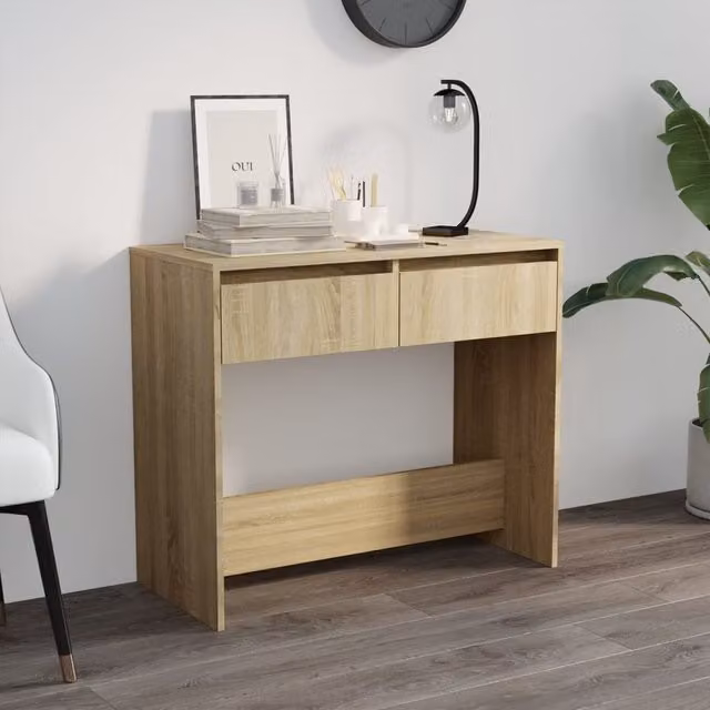 Berkfield Home Sonoma Oak and Steel Console Table in Beige, W/D/H: 89 x 41 x 76.5 cm