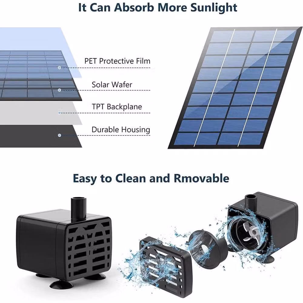 FLAVORA 2.5W Solar Fountain Water Pump in Black – 5