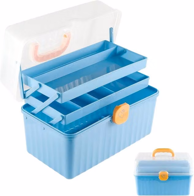 FORGEVIO Plastic Tool Box and Sewing Box with Lid, Blue