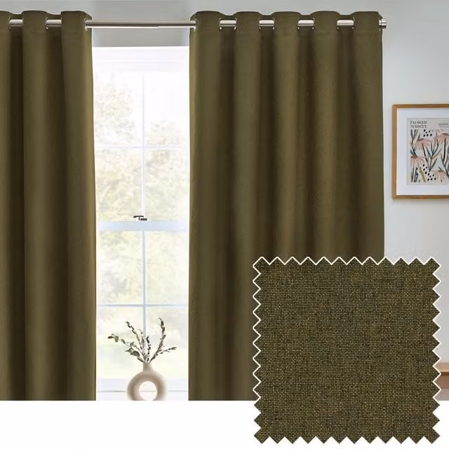 Make It A Home Dawn Textured Blackout Eyelet Curtains in Green, Width: 168 cm, Height: 183 cm