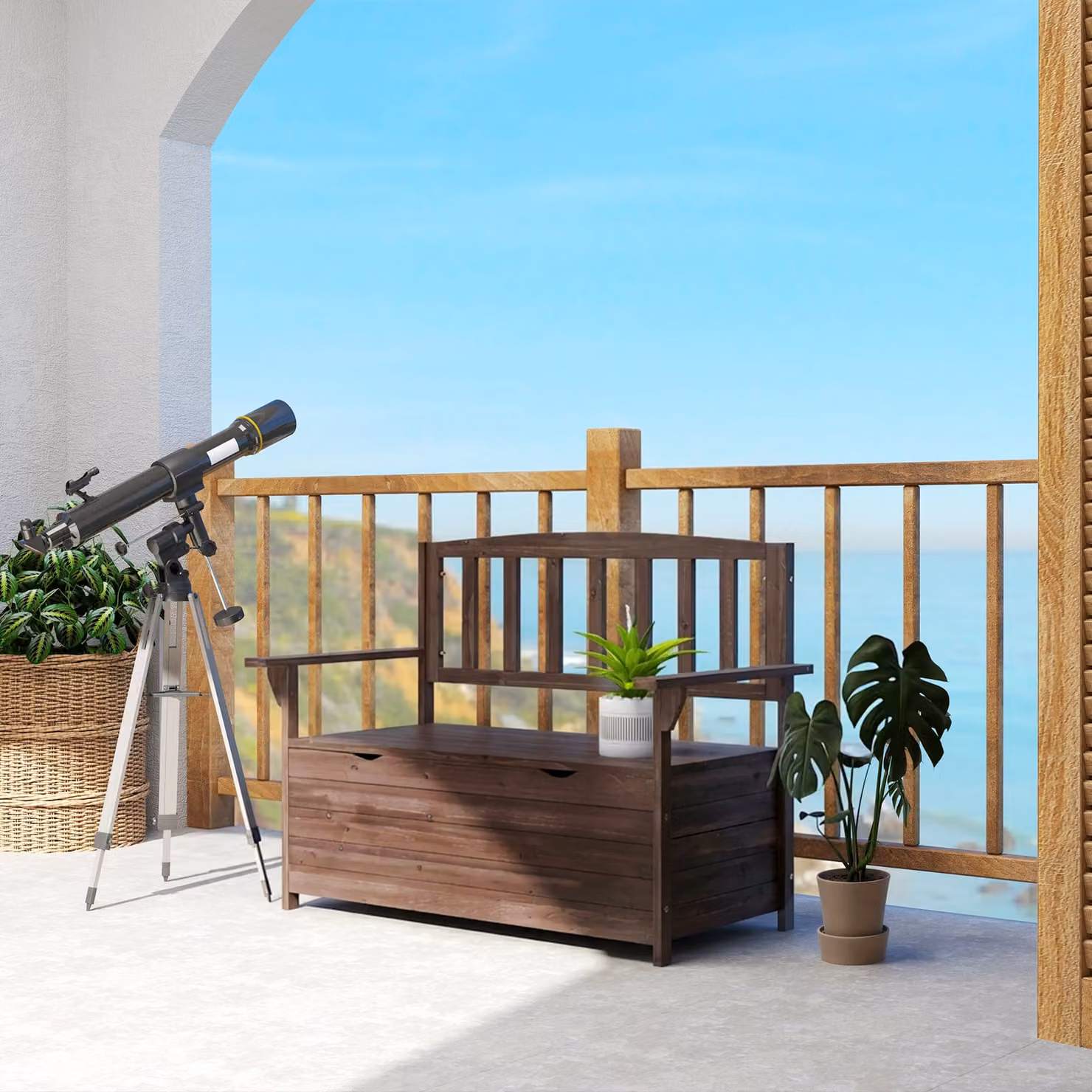 Outsunny 2 Seater Wooden Garden Bench with Storage and Armrests, Brown, W: 112 cm, D: 84 cm, H: 58 cm – 8