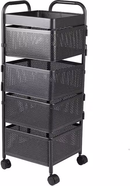 Garden Sanctuary 4-Tier Metal Kitchen and Balcony Storage Rack with Wheels in Matt Black