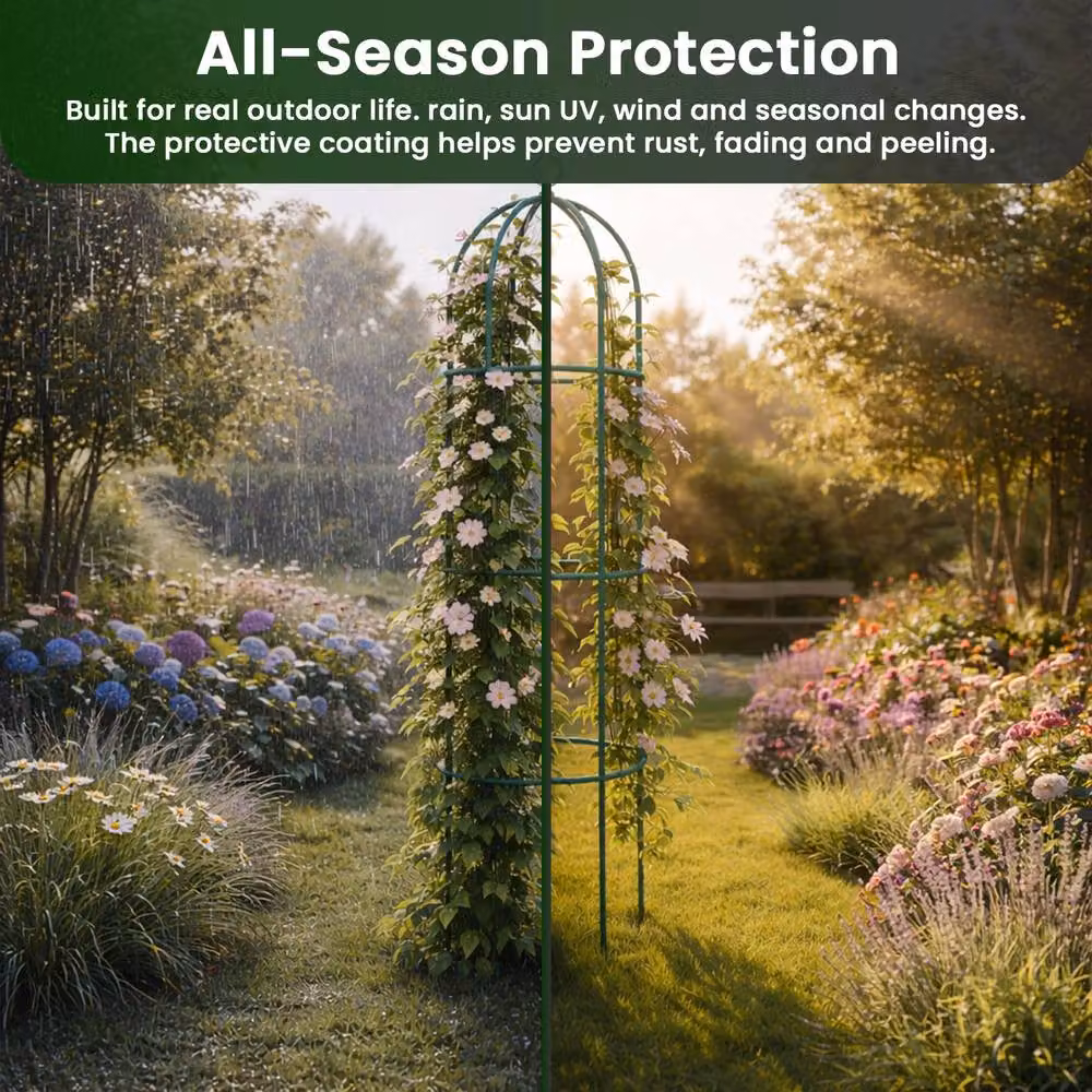 MANTRARAJ Green Metal Garden Obelisk Support for Plants and Flowers, H 190 cm x W 40 cm x D 40 cm – 5
