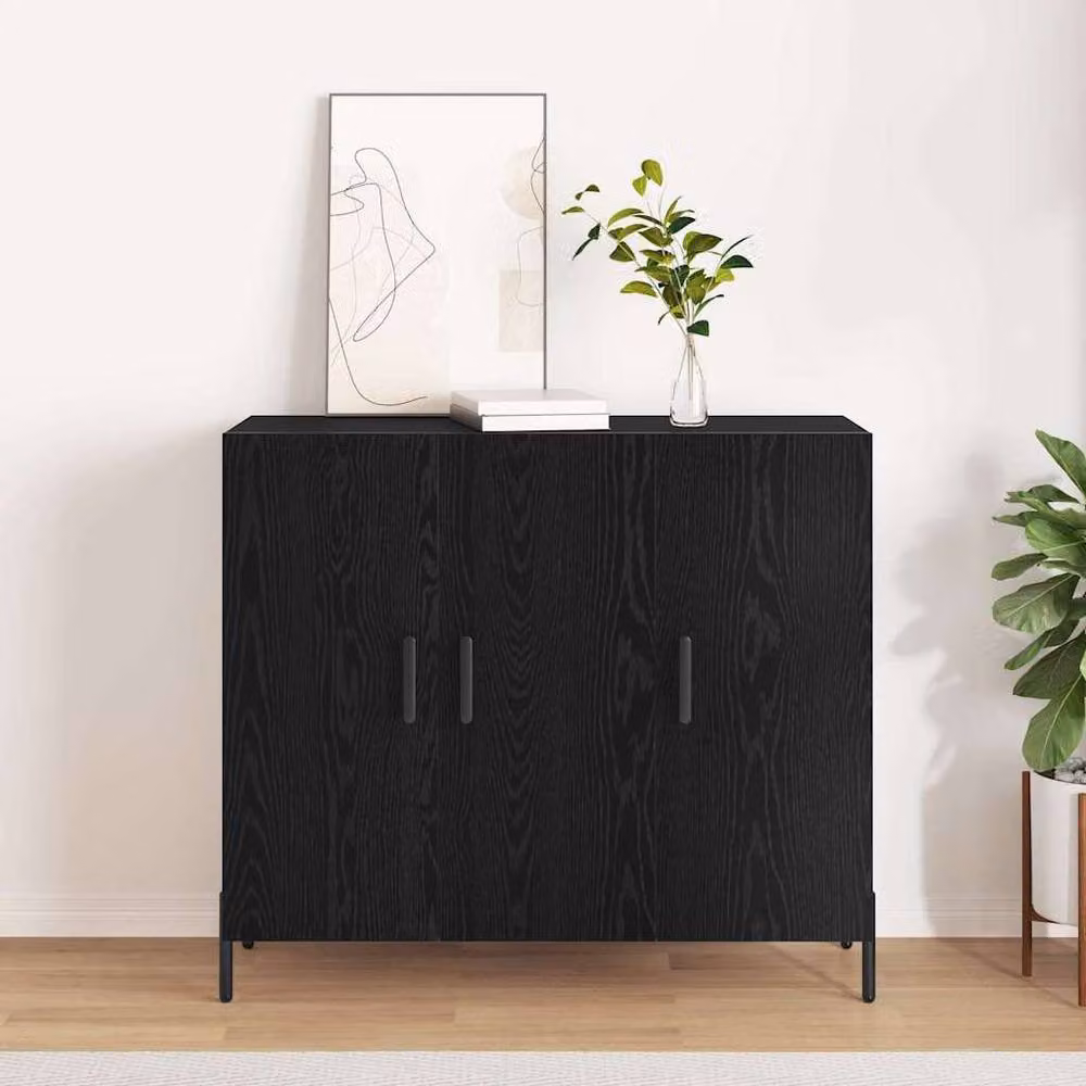 Berkfield Home Modern Black Oak Sideboard in Black, W/D/H: 90 x 34 x 80 cm – 2