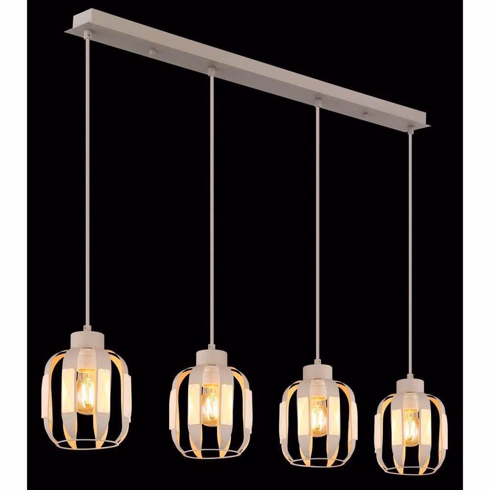 Netlighting Arlen Bar Pendant Ceiling Light in White and Beige with Crystal Details and Height Adjustable Design – 3