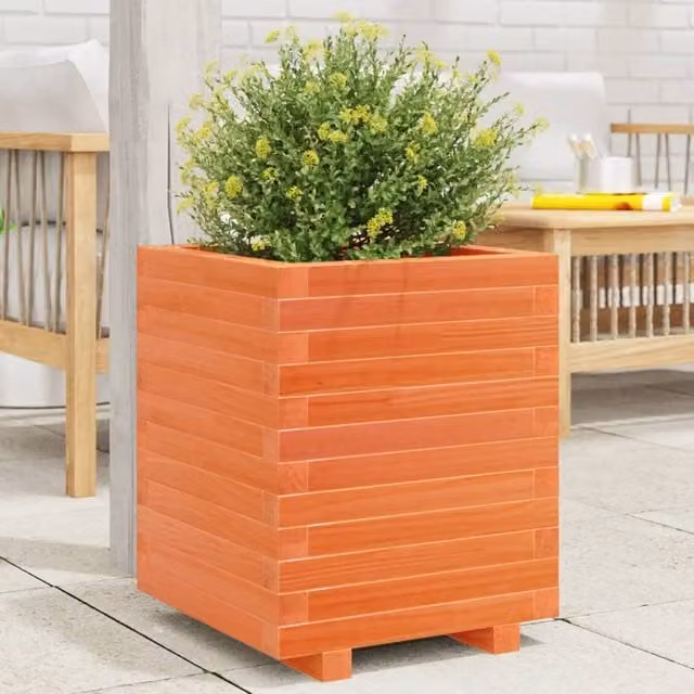 Berkfield Home Garden Wood Planter Tub in Brown, W/D/H: 40 x 40 x 49.5 cm