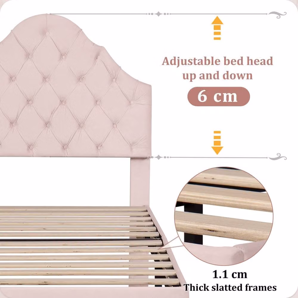 Rolipo Pink Velvet Upholstered Single Bed W/D/H: 90 x 190 cm