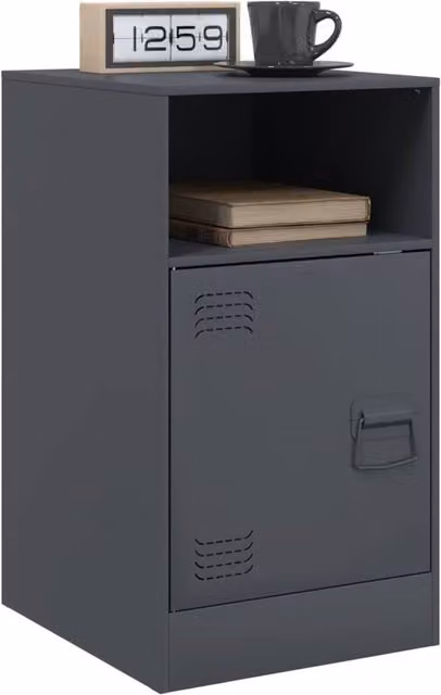 Berkfield Home Set of 2 Anthracite Metal Bedside Cabinets with Hinged Doors, W/D/H: 34.5 x 39 x 62 cm – 1