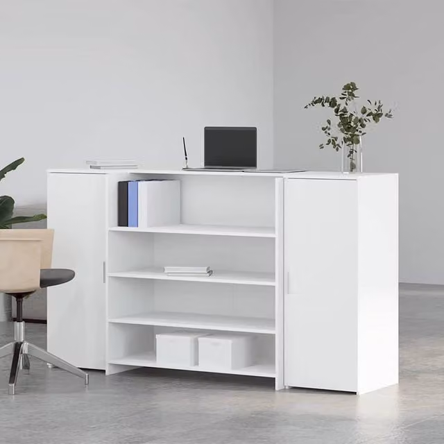 Berkfield Home White Reception Desk in Engineered Wood, W: 180 cm, D: 50 cm, H: 103.5 cm – 1