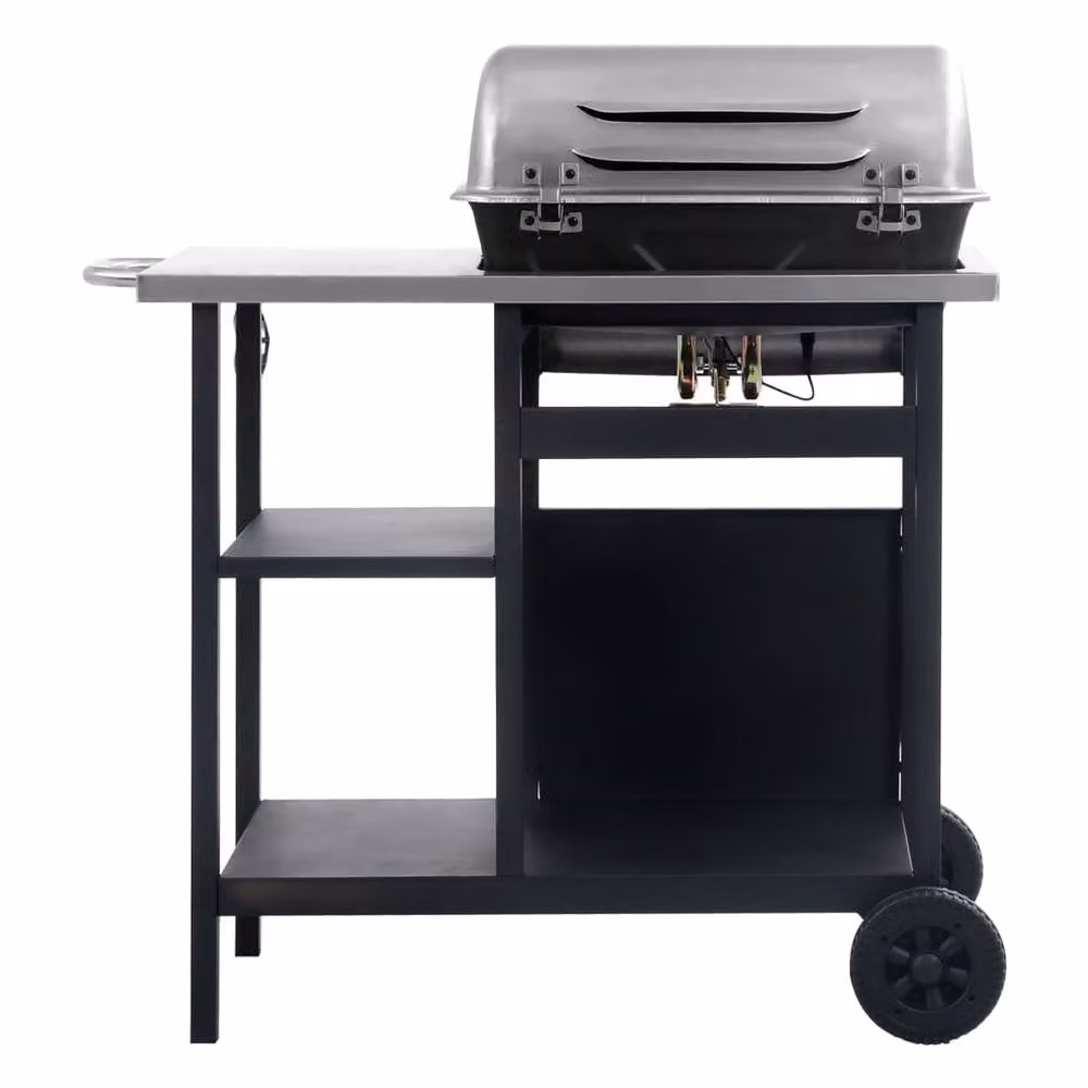 Berkfield Home Gas BBQ Grill with 3-Layer Side Table in Black and Silver – 4