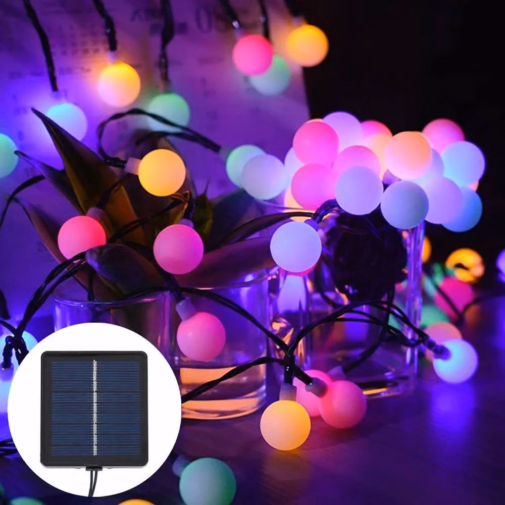 NESTLUNE Multicoloured Solar LED Ball Fairy Lights with Remote Control and Timer for Outdoor Parties – 3