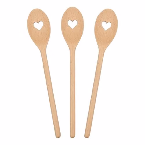 Argon Tableware Brown Wooden Heart Cooking Spoons, Pack of 3 – 1