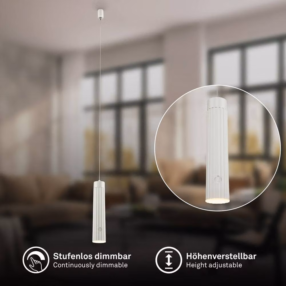 Briloner Rechargeable White LED Pendant Ceiling Light, 3.5W, 280lm, 3000K Warm White, Dimmable and Height Adjustable – 2